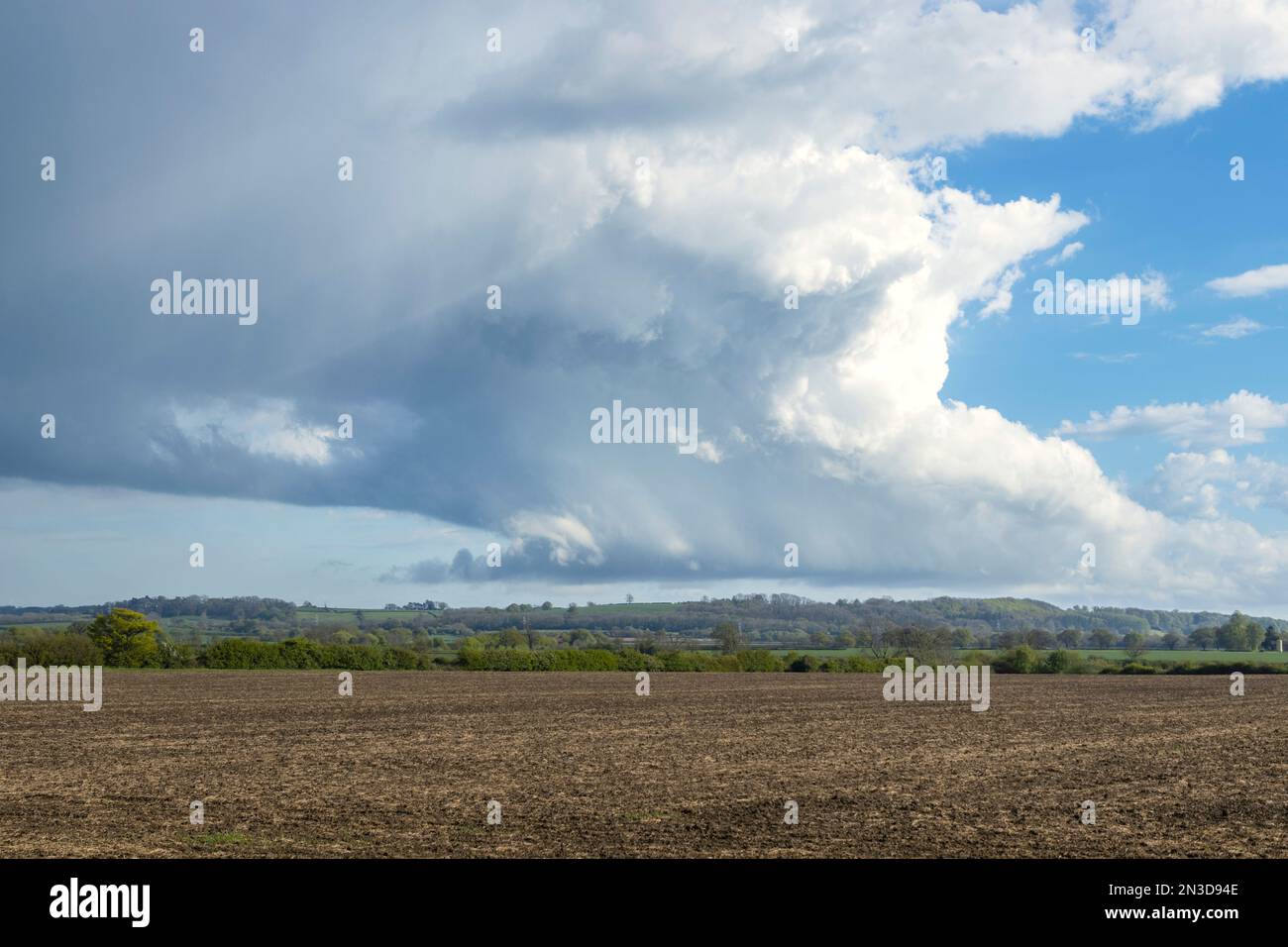 The left split of a supercell races across the English countryside on a ...