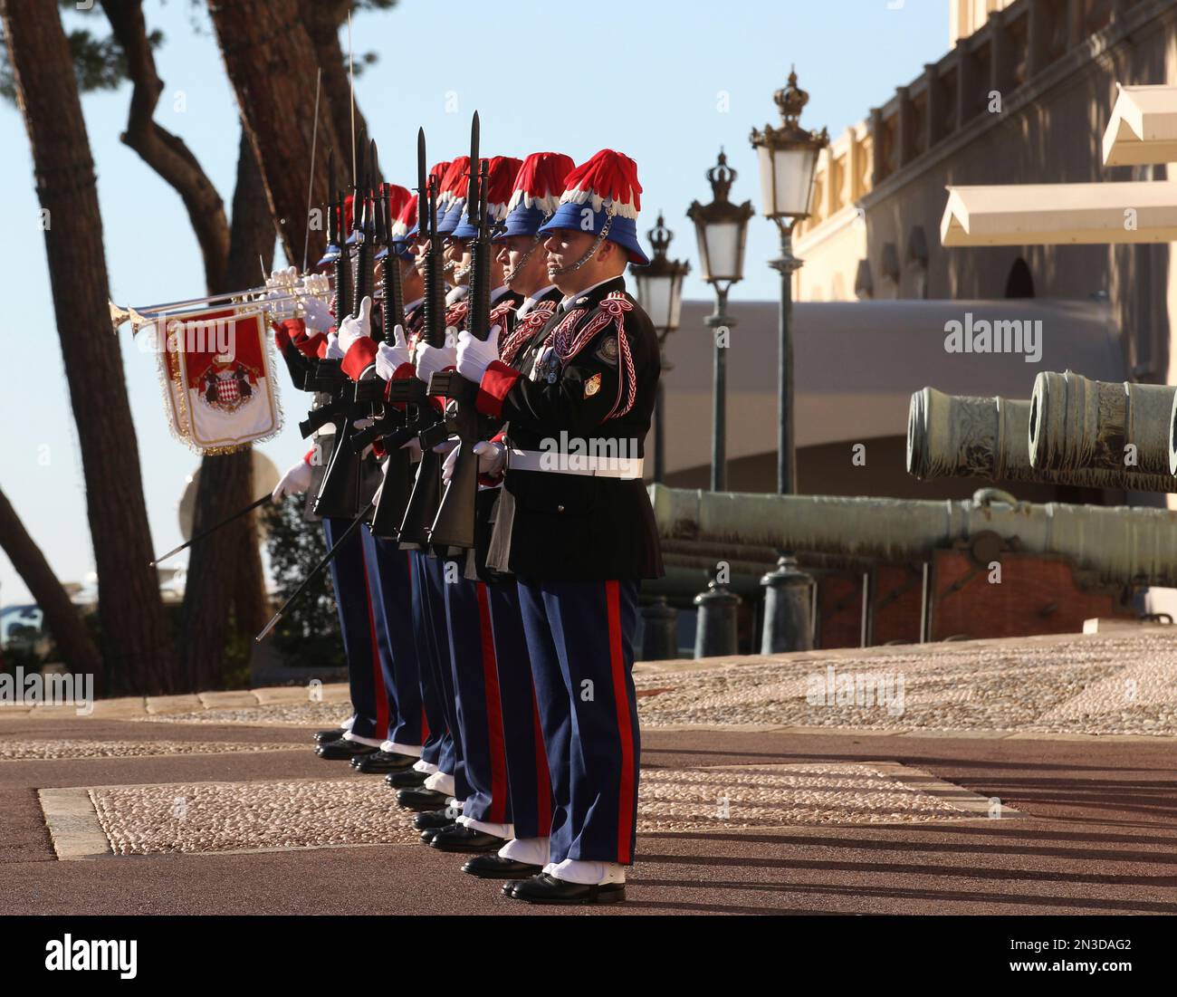 Monaco guards stand at attention during a ceremony announcing the birth ...