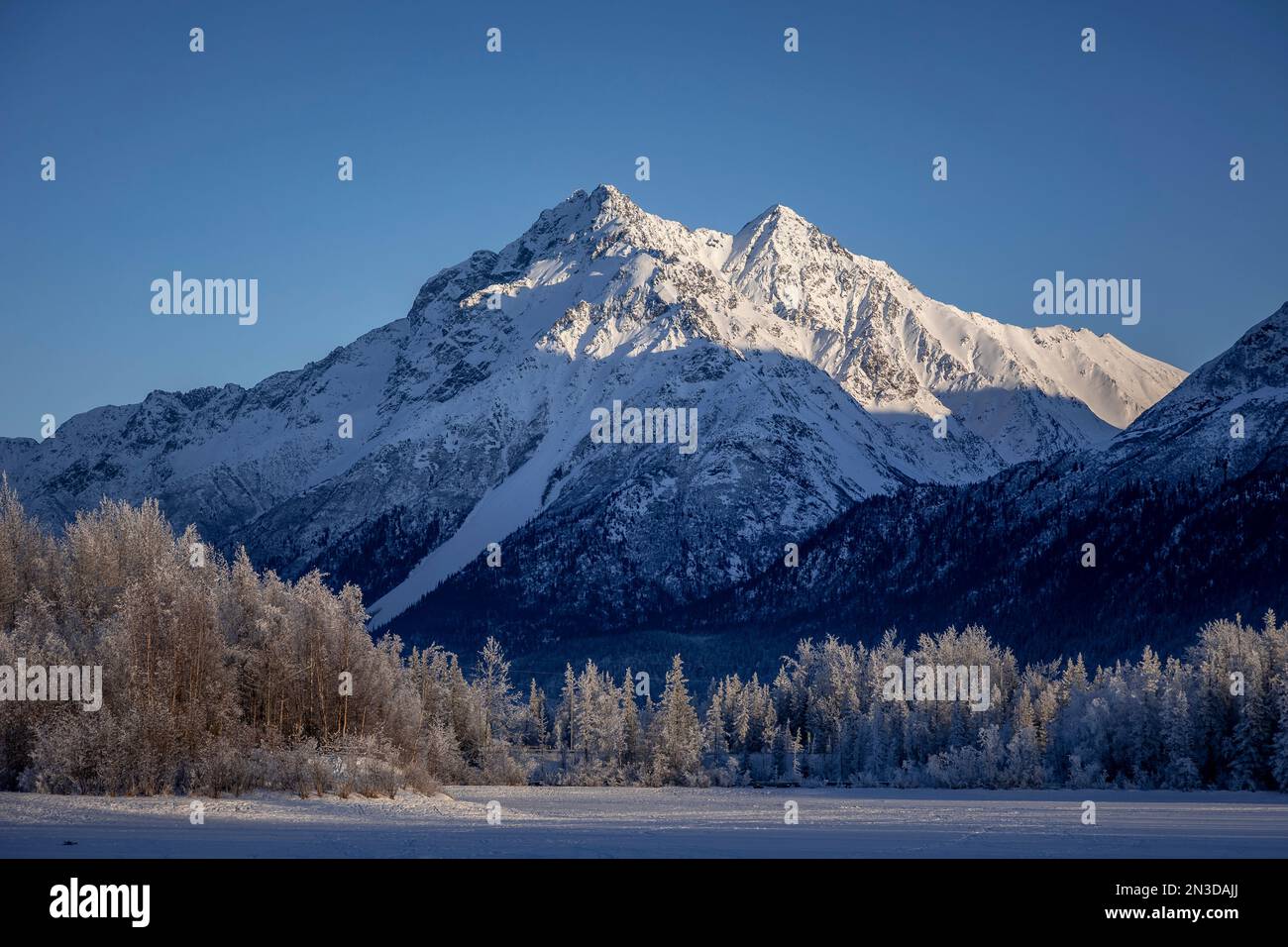 Rugged snowy peaks of the Chugach Mountains, Alaska, USA; Palmer, Alaska, United States of