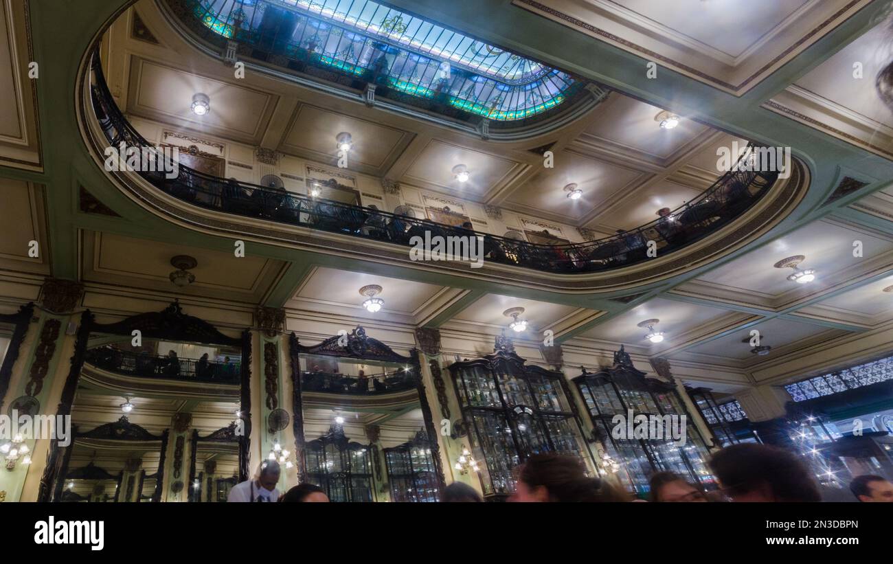Confeitaria Colombo coffee shop in Rio de Janeiro, Brazil, a  century-old café with huge built-in mirrors & classic pastry-store snacks & sweets Stock Photo