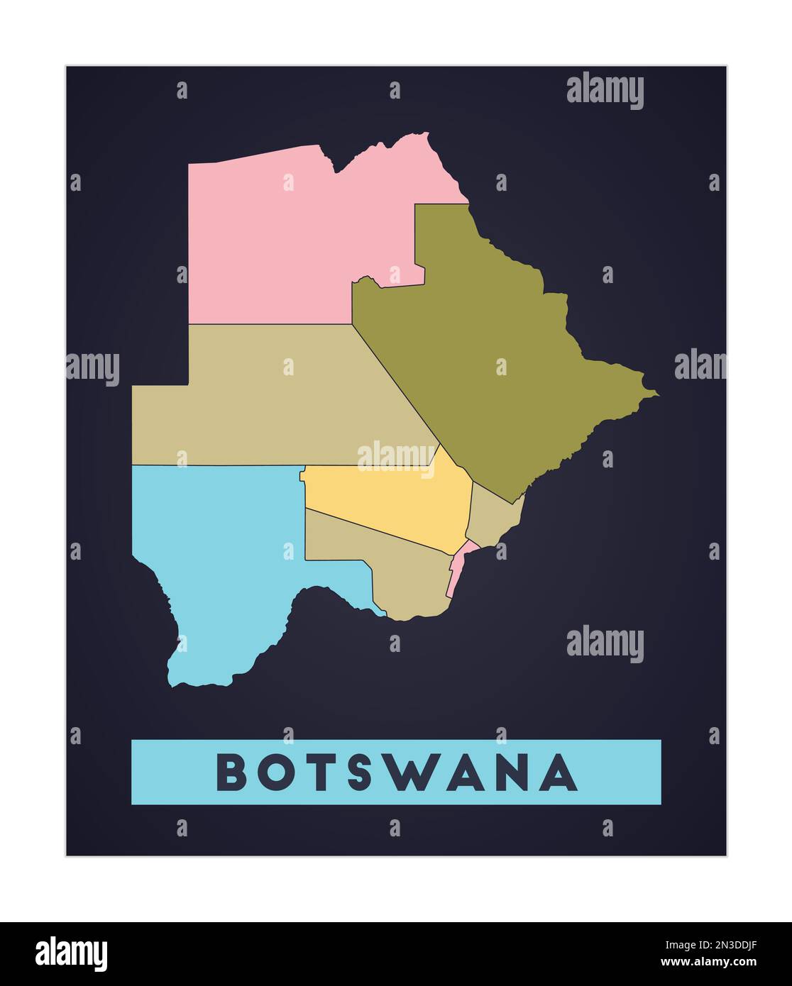 Botswana map. Country poster with regions. Shape of Botswana with