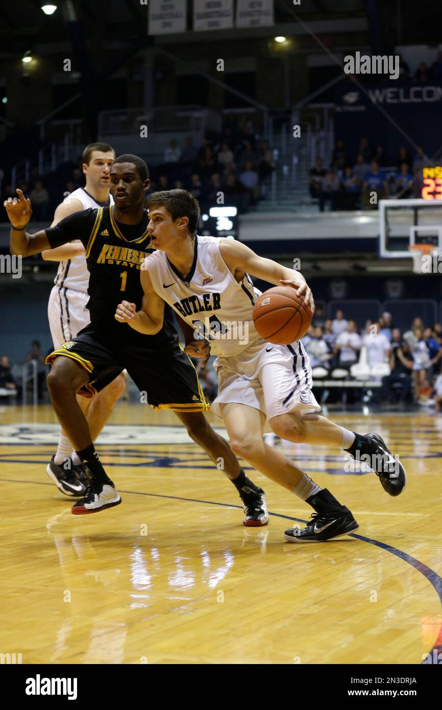 Butler guard Kellen Dunham, right, drives on Kennesaw State forward