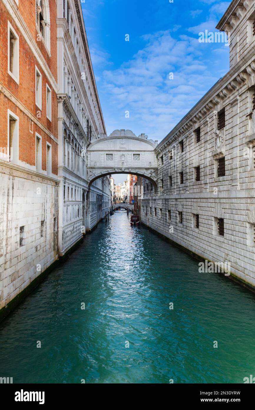 Legendary, Bridge of Sighs over the Rio di Palazzo, between Doge's Palace and the prisons in Veneto; Venice Italy Stock Photo