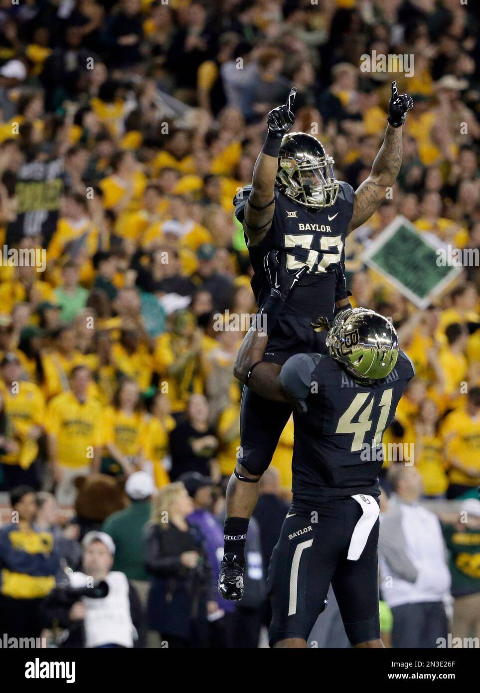 Baylor Running Back Shock Linwood 32 And Tight End Trevon Armstead 41 Celebrate During An 3178