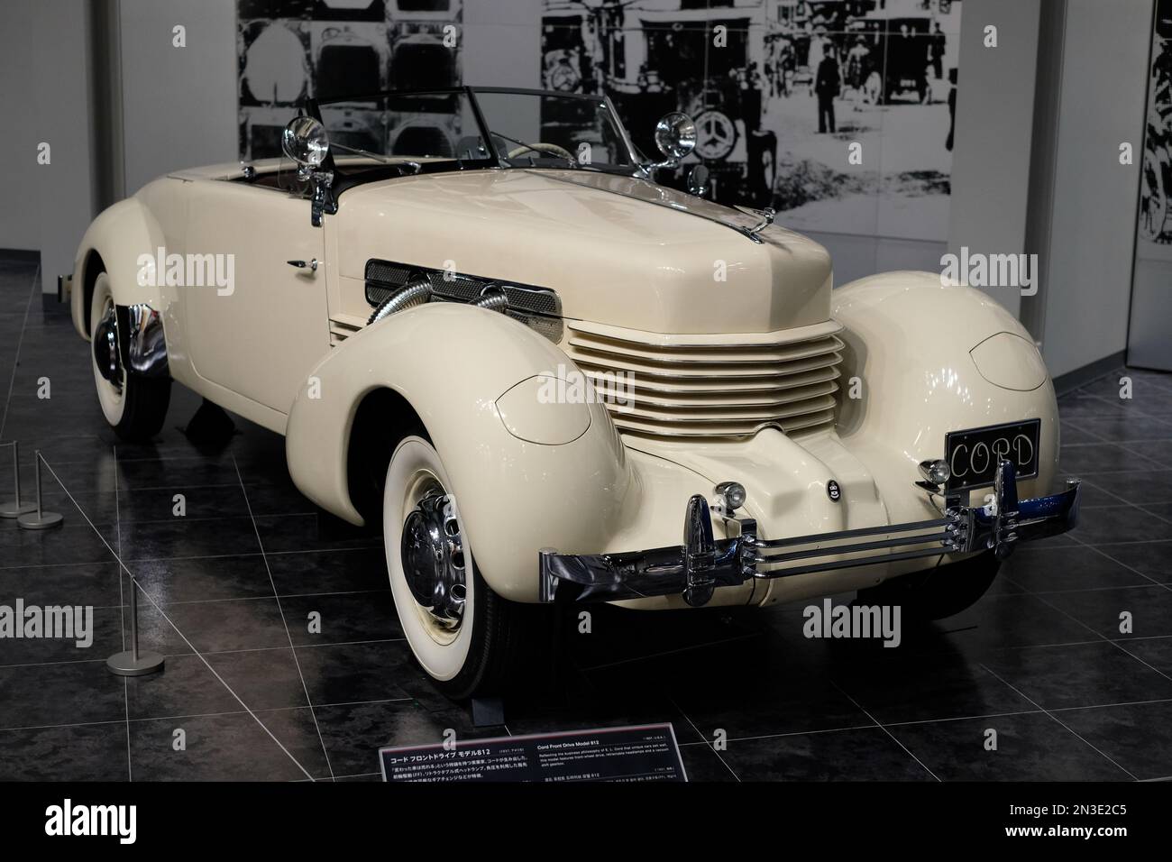 A beautiful view of a white classic vintage car collected in the Toyota