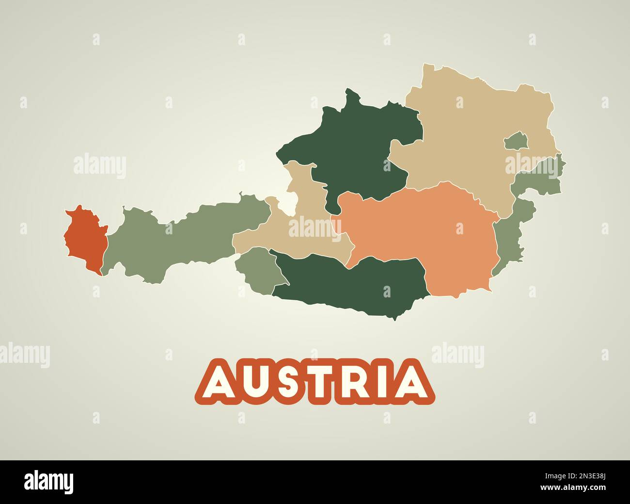 Austria poster in retro style. Map of the country with regions in