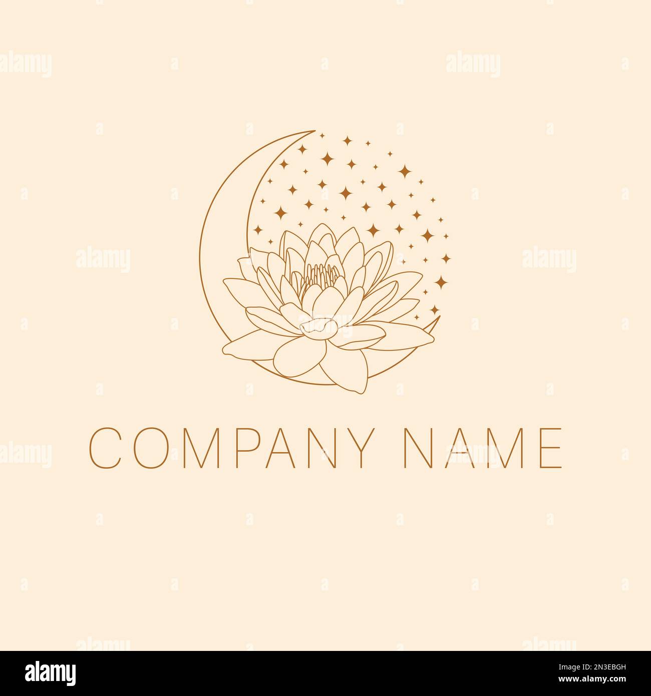 Lotus flower and crescent logo design. Bohemian moon and lotus logotype. Stock Vector