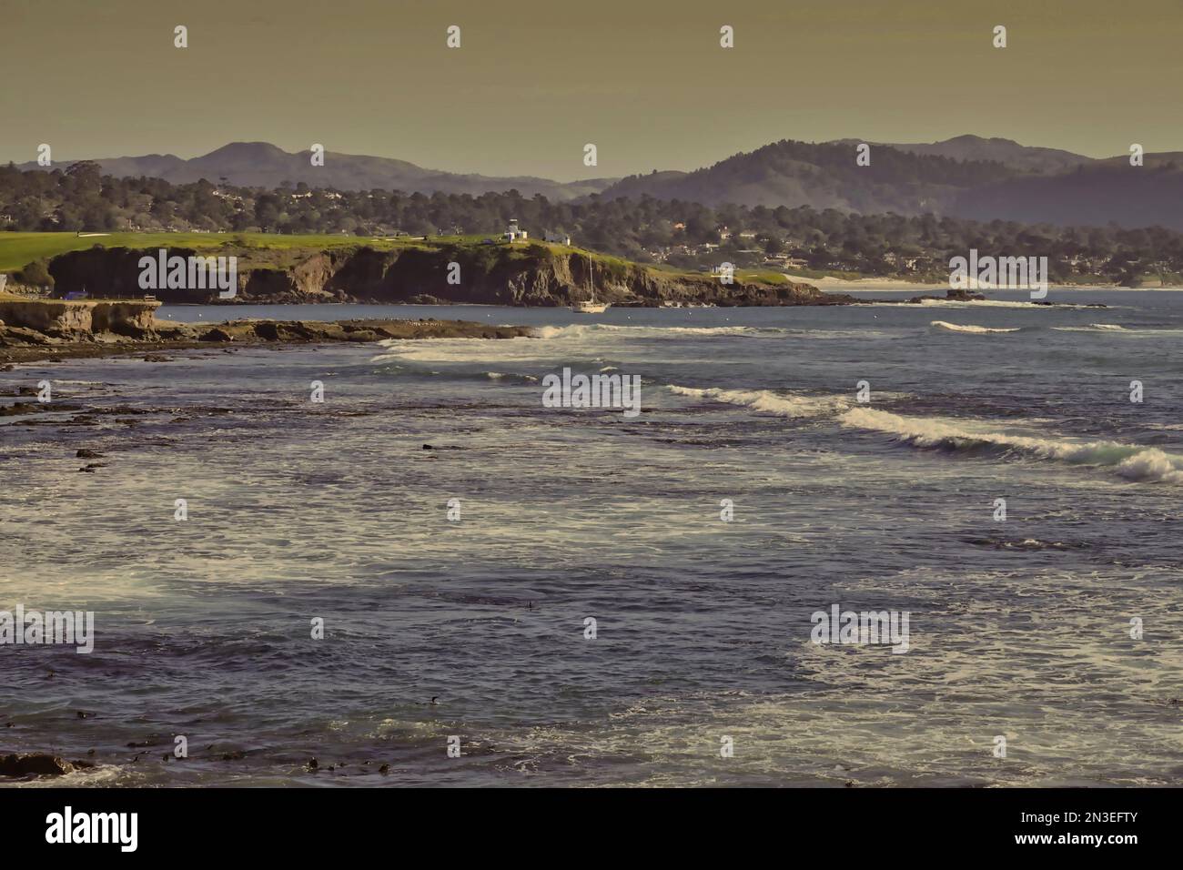 Pebble Beach, CA, USA. , . View to the 6th and 7th holes at Pebble