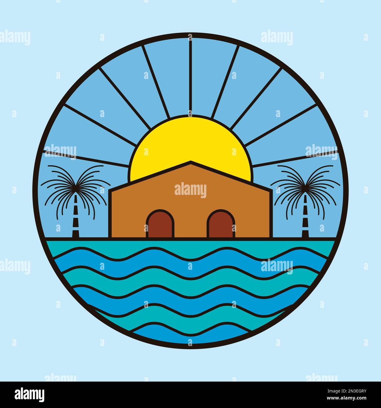 House and palms illustration. Vector graphic which represents a house