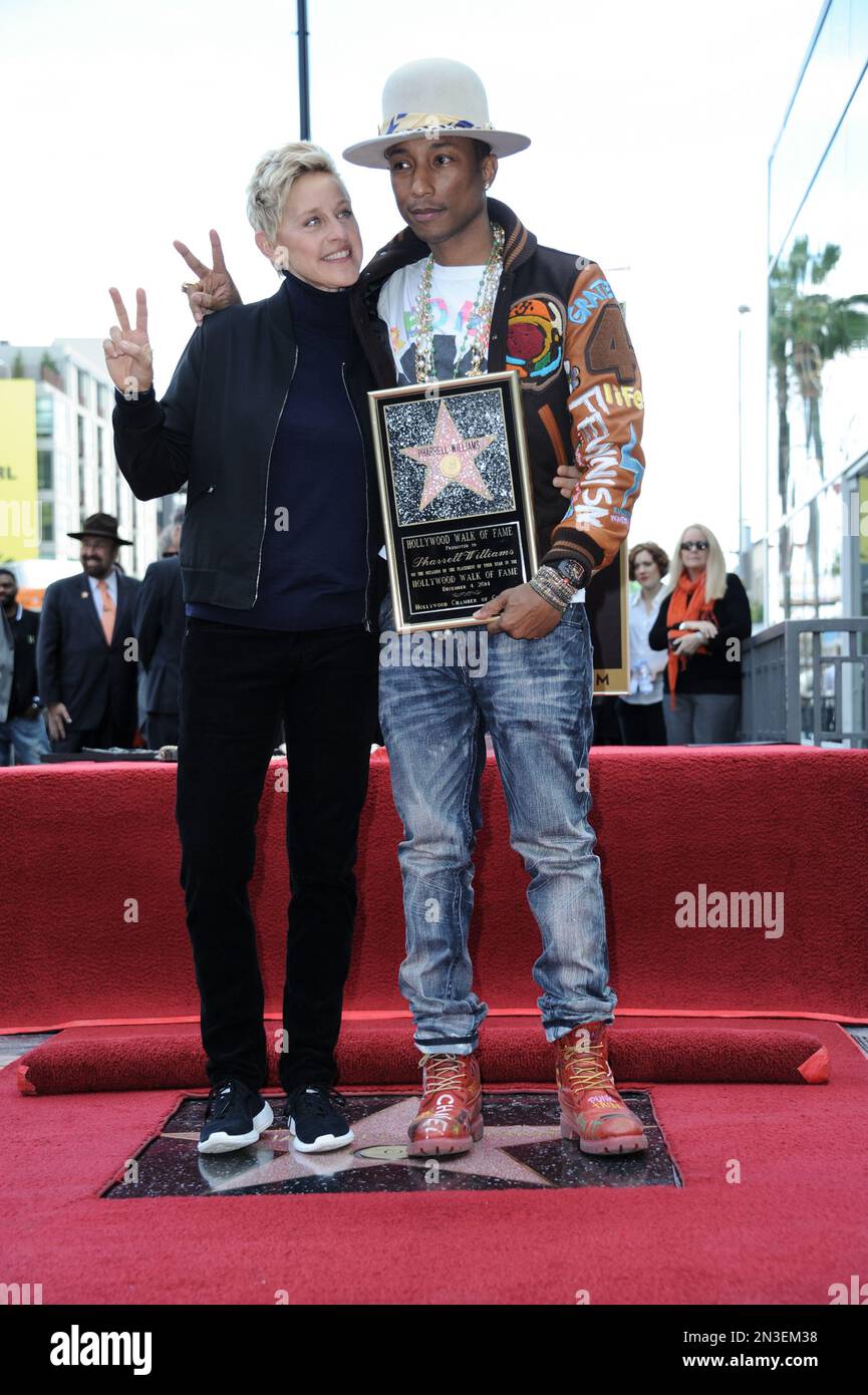 Ellen DeGeneres, left, and and Pharrell Williams attend the ceremony ...