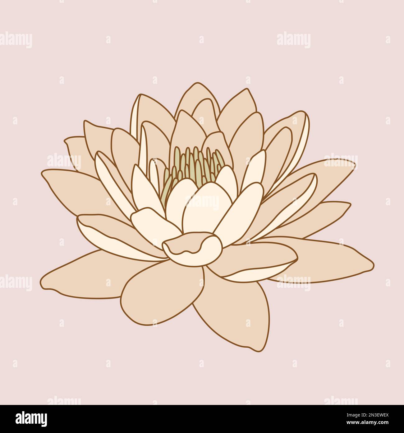 Lotus and crescent isolated object. Bohemian moon and lotus illustration. Stock Vector