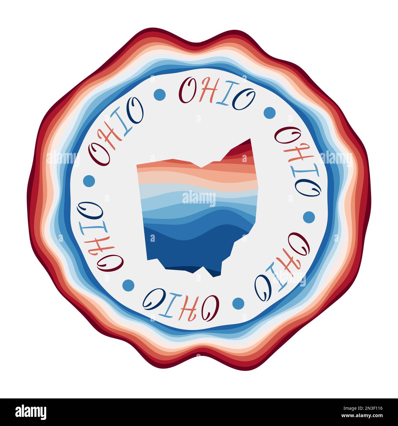 Ohio badge. Map of the us state with beautiful geometric waves and