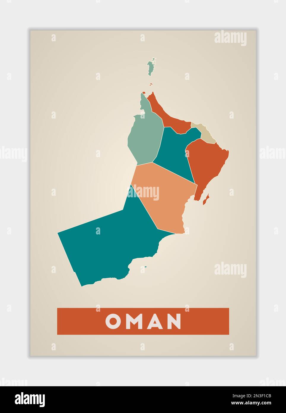 Oman poster. Map of the country with colorful regions. Shape of Oman ...