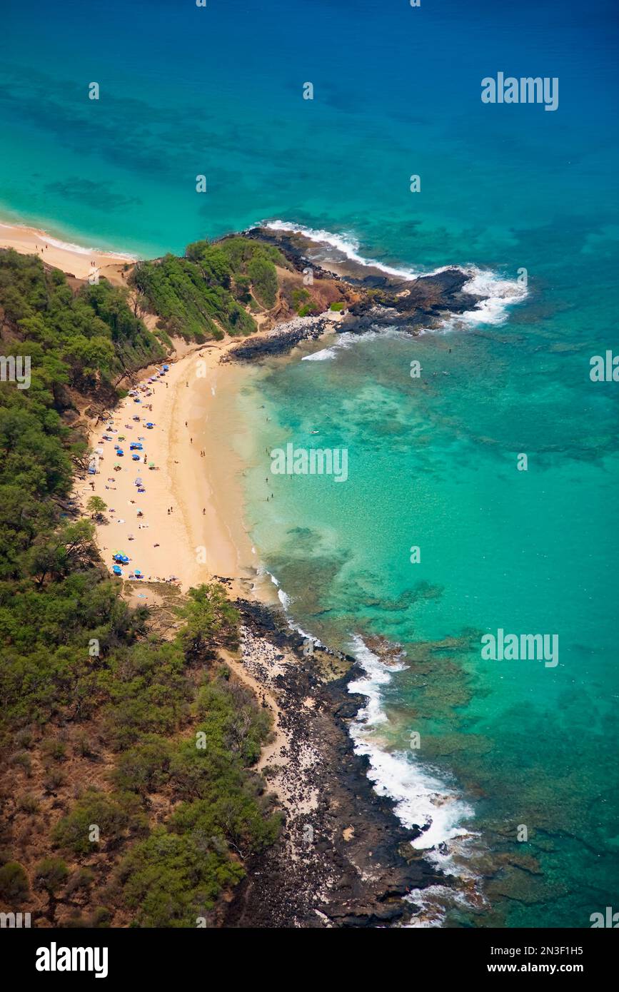 Aerial of Little Beach or Pu'u Ola'i (clothing optional beach); Makena, Maui, Hawaii, United States of America Stock Photo