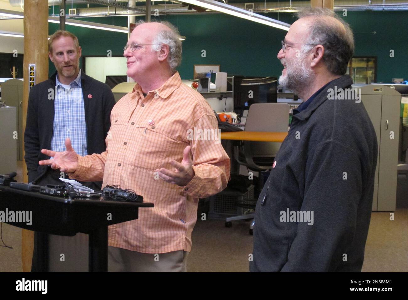 Ben Cohen, center, cofounder of Ben & Jerry's Ice Cream, speaks at the
