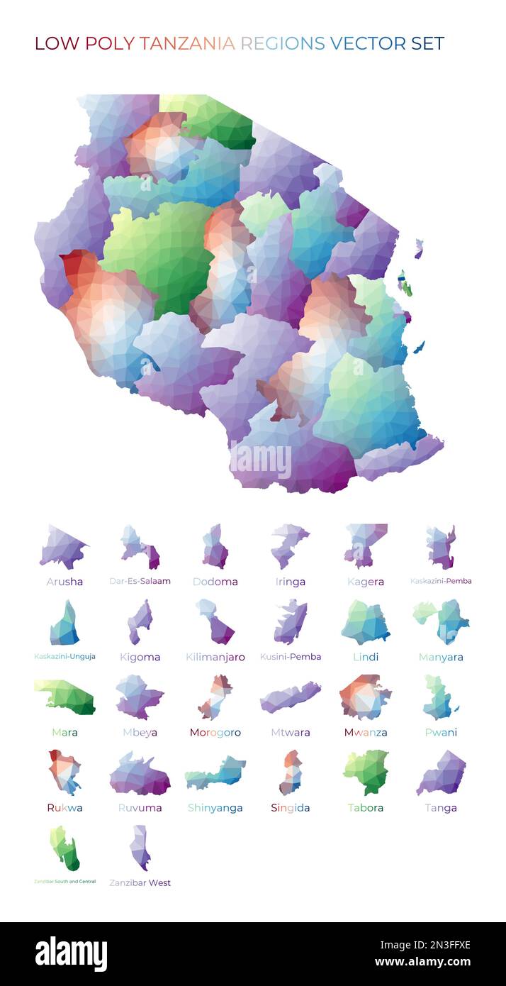 Tanzanian low poly regions Polygonal - Tanzanian Low Poly Regions Polygonal Map Of Tanzania With Regions Geometric Maps For Your Design Elegant Vector Illustration 2N3FFXE 