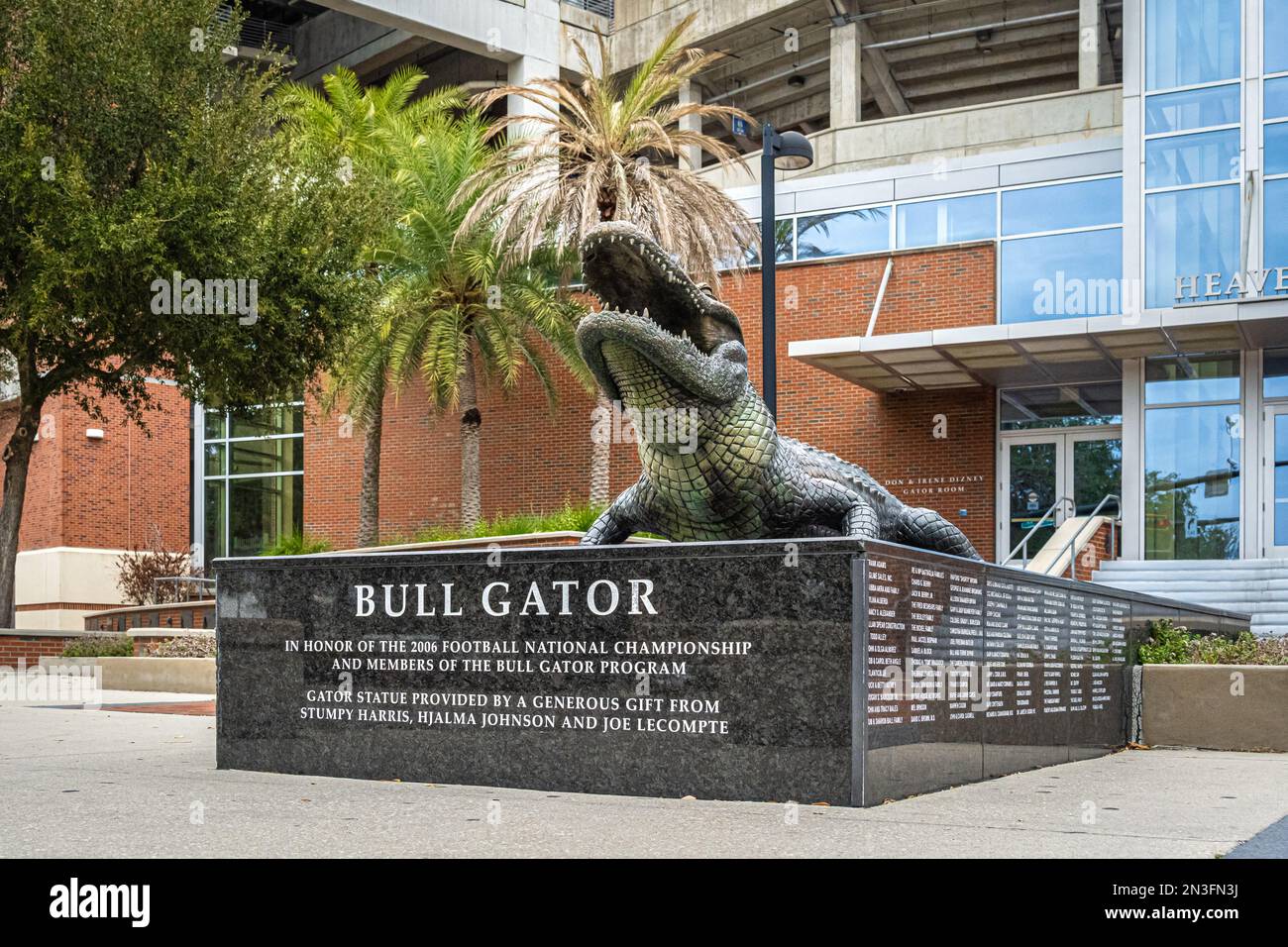Bull Gator bronze statue at Ben Hill Griffin Stadium in Gainesville, Florida, honoring the Gators' victory in the 2006 National Football Championship. Stock Photo