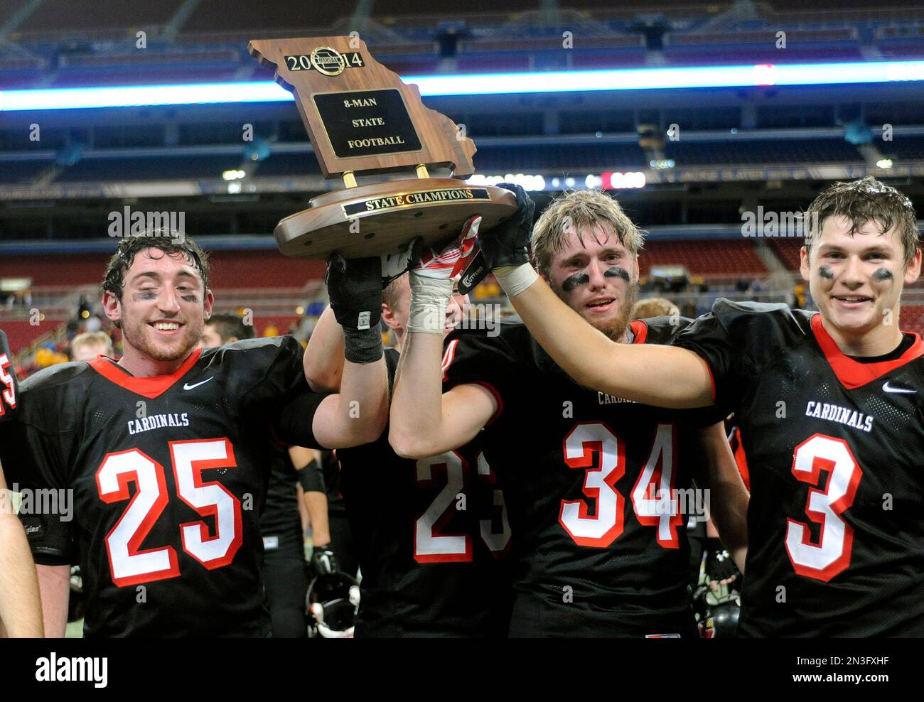 Members of the North Andrew football team Clay Wise (25), Devin Goff