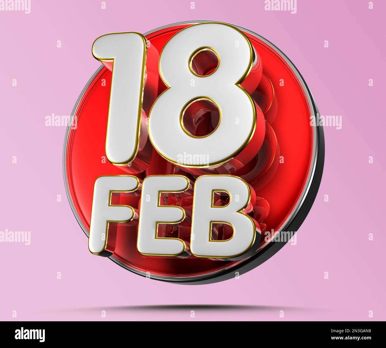 DEC 18 th.Day 18 of February month 3D illustration red circle light