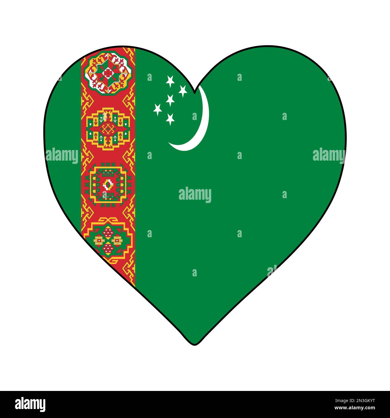 Turkmenistan Heart Shape Flag. Love Turkmenistan. Visit Turkmenistan 