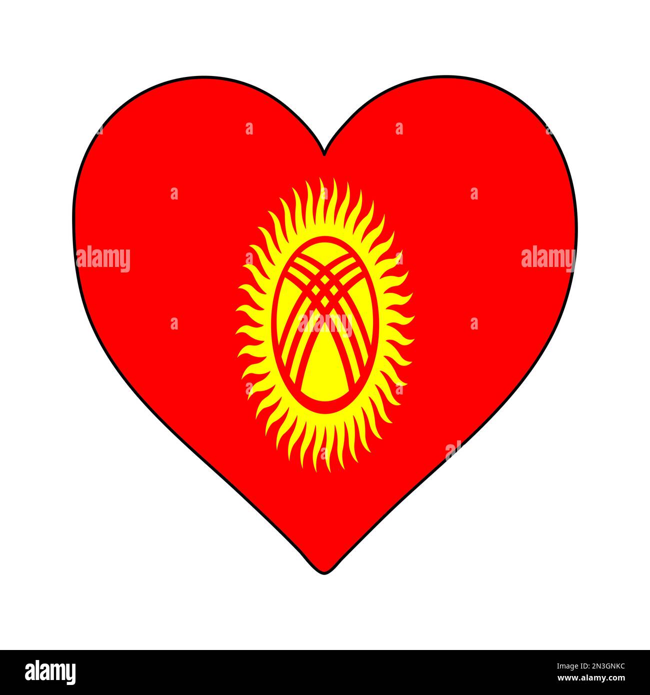 Kyrgyzstan Heart Shape Flag. Love Kyrgyzstan. Visit Kyrgyzstan. Central Asia. Asia. Vector Illustration Graphic Design. Stock Vector