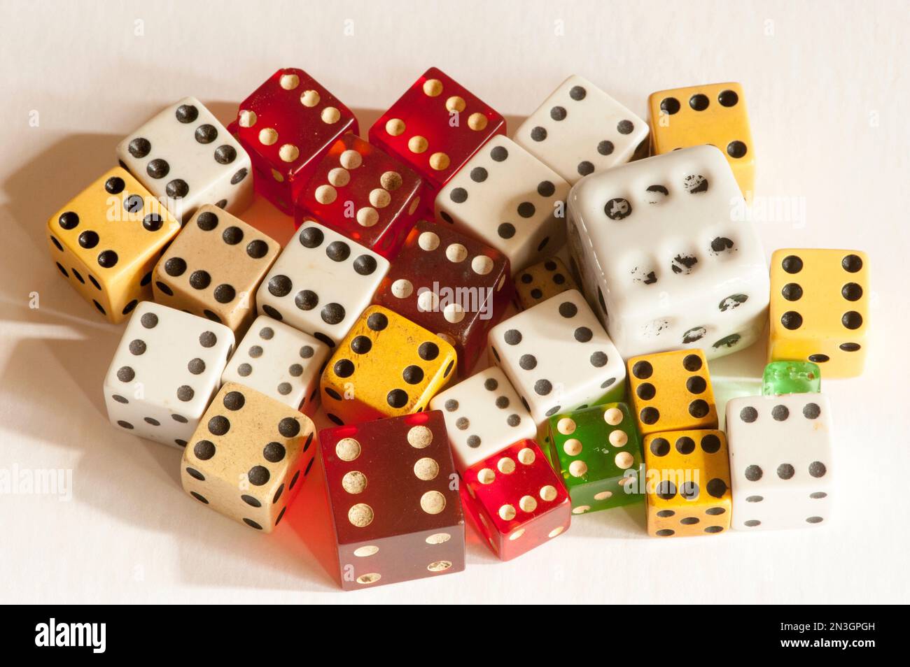 Studio image of dice on a white background; Studio Stock Photo