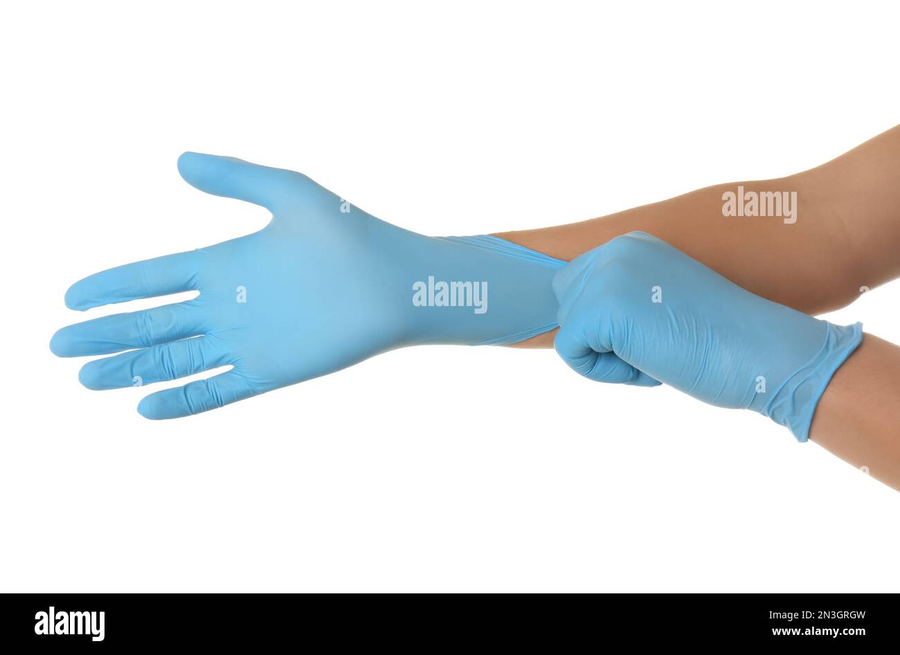 Man putting on latex gloves Cut Out Stock Images & Pictures Alamy