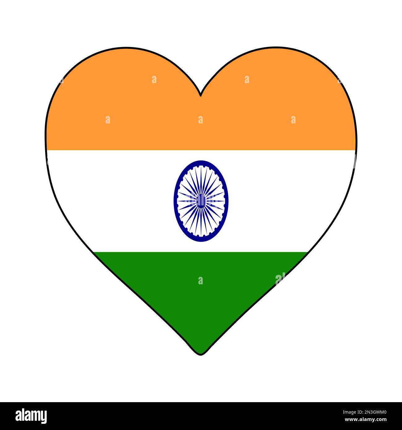India Heart Shape Flag. Love India. Visit India. South Asia. Asia. Vector Illustration Graphic Design. Stock Vector