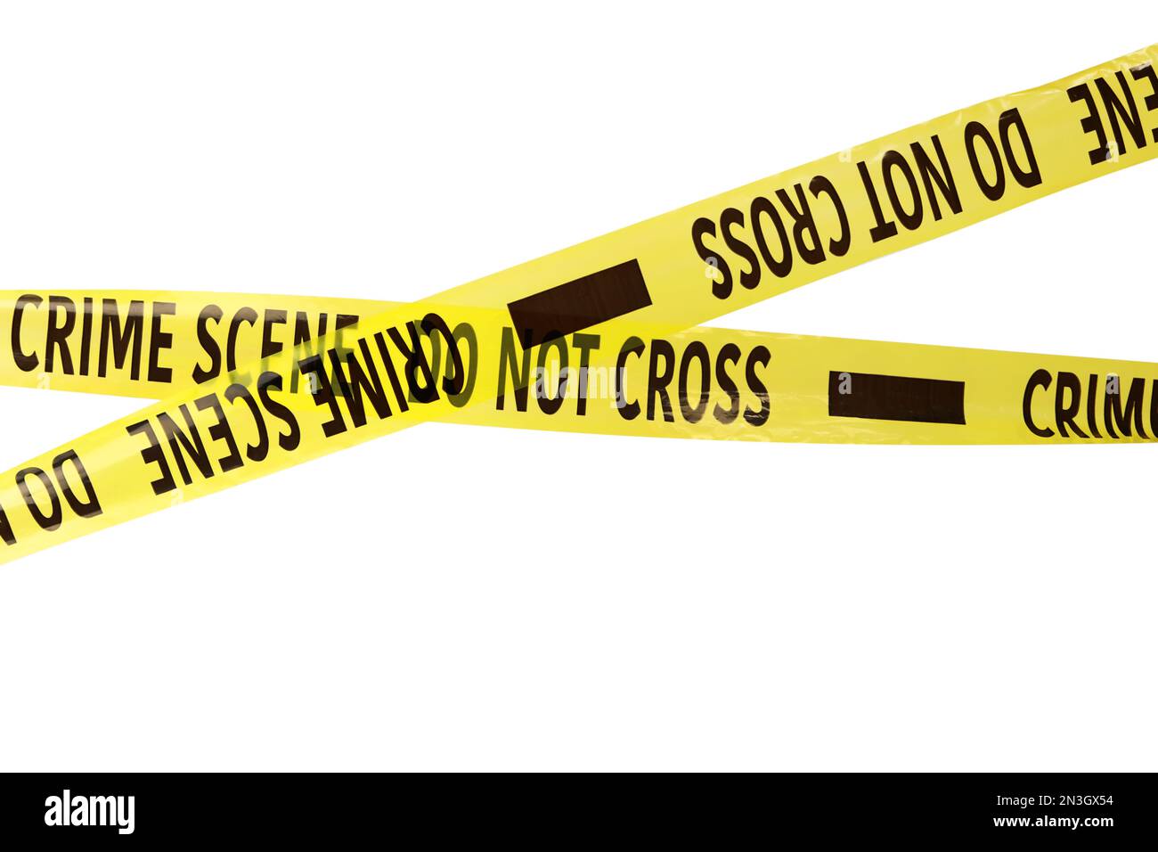 Yellow crime scene tapes isolated on white Stock Photo Alamy