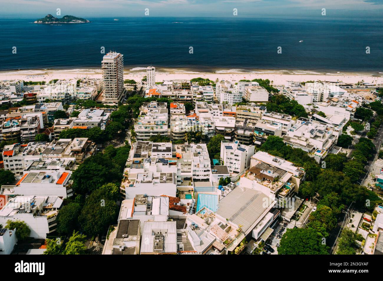 Aerial drone view of Barra da Tijuca neighbourhood in the western part of Rio de Janeiro, Brazil Stock Photo