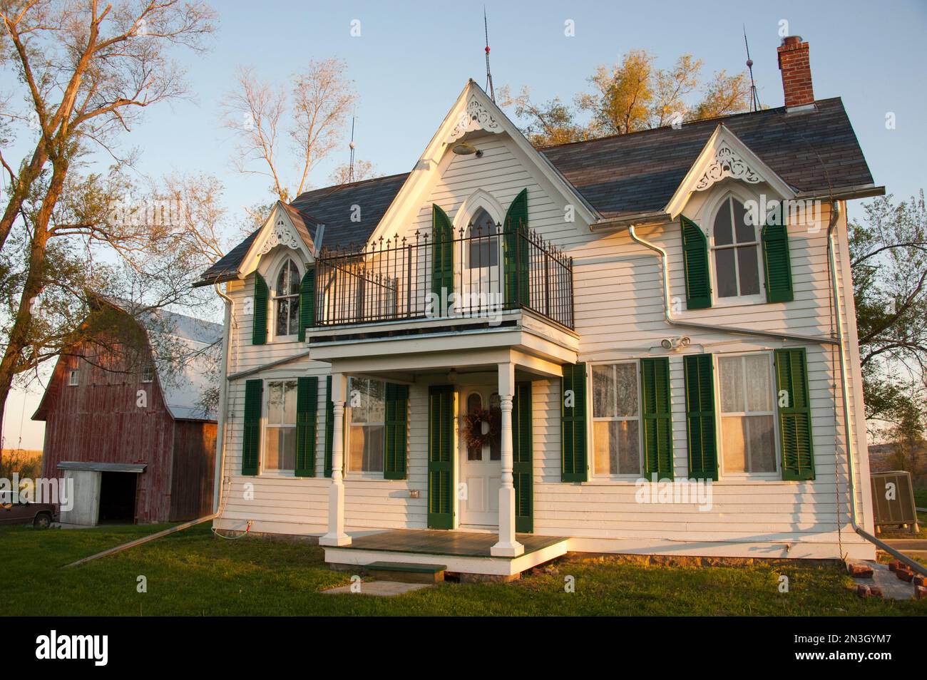 An old farmhouse in rural Nebraska, USA; Dunbar, Nebraska, United States of America Stock Photo