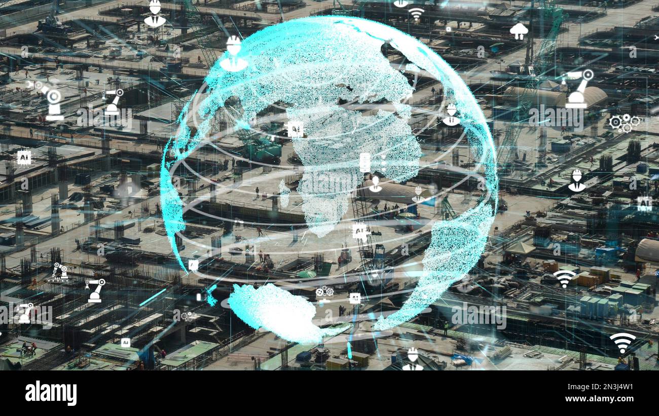 Construction technology concept with alteration graphic over construction site showing concept