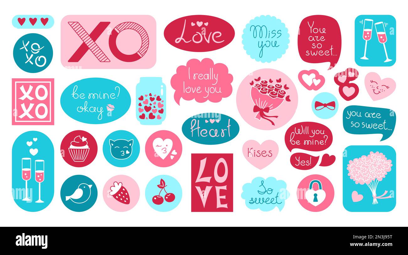 Retro Valentine Sticker Bundle, Retro Valentines Stickers Bu