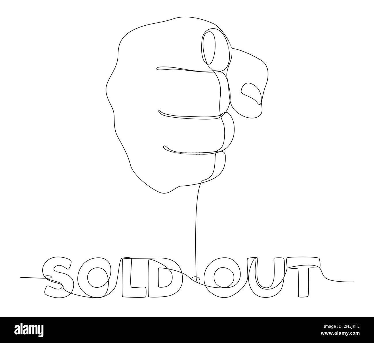 One continuous line of hand showing Sold Out word. Thin Line Illustration vector concept
