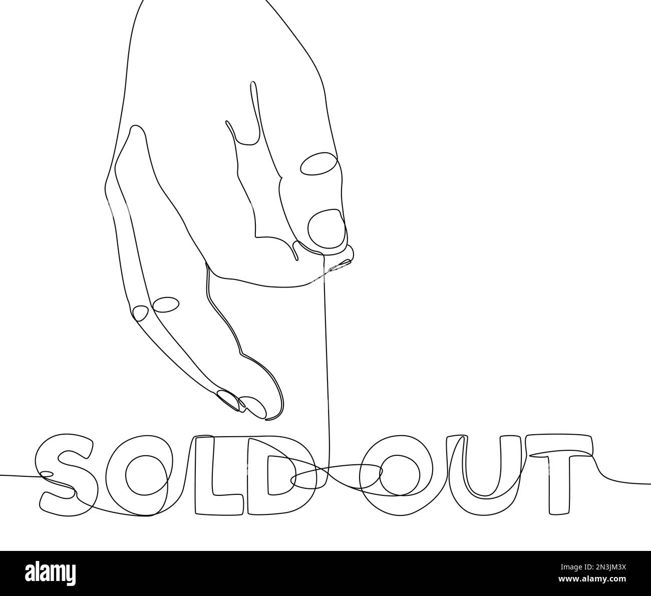 One continuous line of hand showing Sold Out word. Thin Line