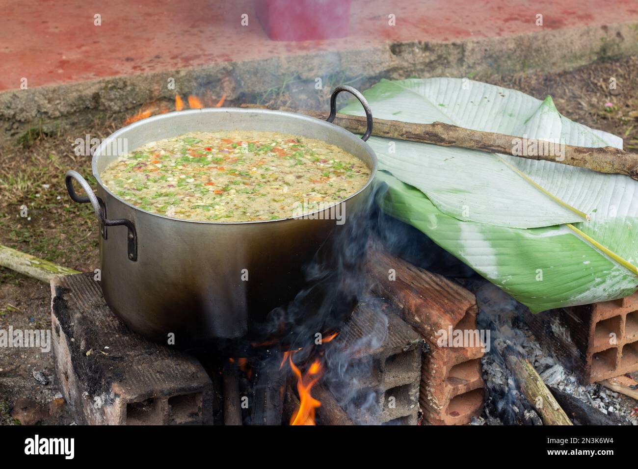 Pot on wood stove Colombian traditional food Stock Photo Alamy