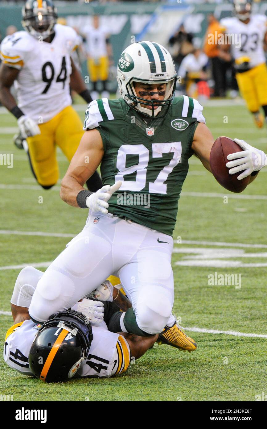 Pittsburgh Steelers Antwon Blake 41 tackles New York Jets Eric Decker 87 during the second half of an NFL football game Sunday Nov. 9 2014 in East Rutherford N.J. AP Photo Bill Kostroun