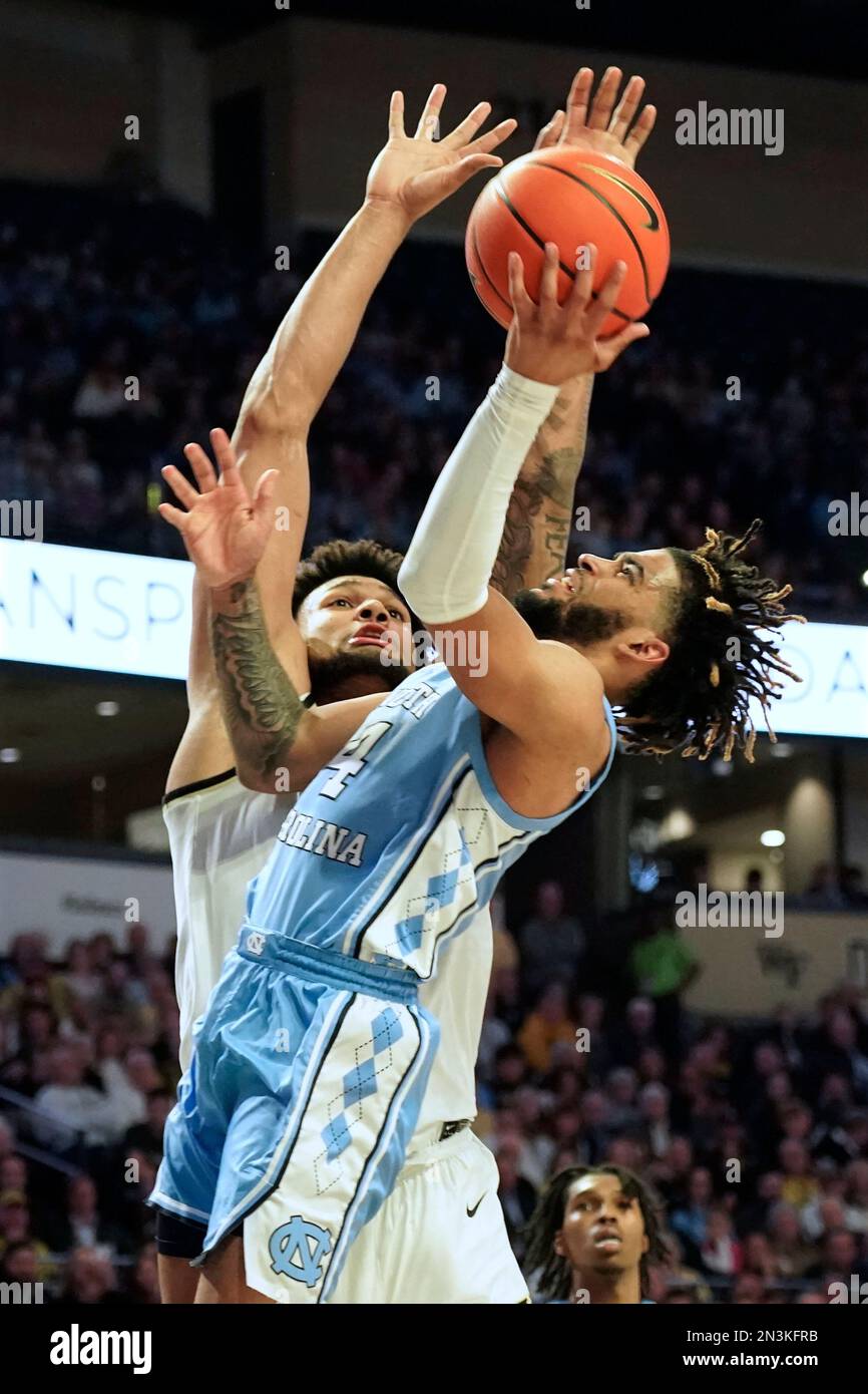 North Carolina guard R.J. Davis (4) shoots against Wake Forest forward