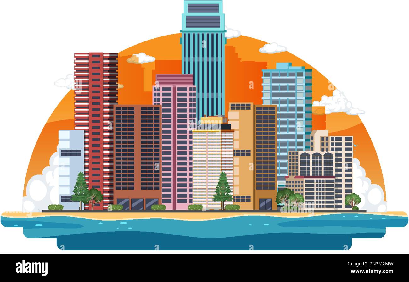 Urban landscape with high skyscrapers illustration Stock Vector Image ...