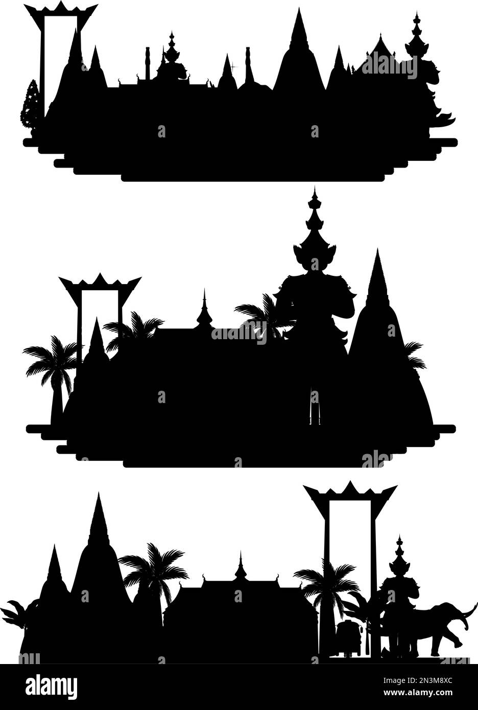 Thailand tourist attraction landmark with silhouette illustration Stock