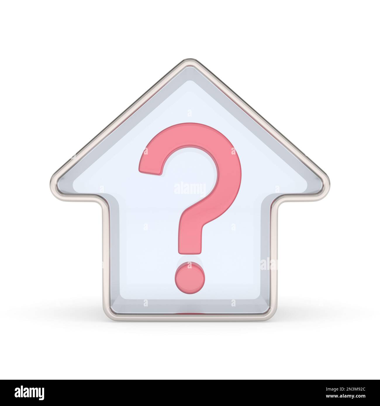 question into glass house on white background. Isolated 3d illustration Stock Photo