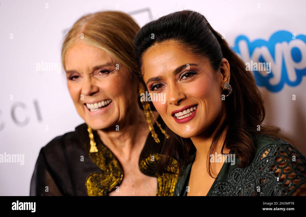 Honorees Gloria Steinem, left, and Salma Hayek Pinault pose together at