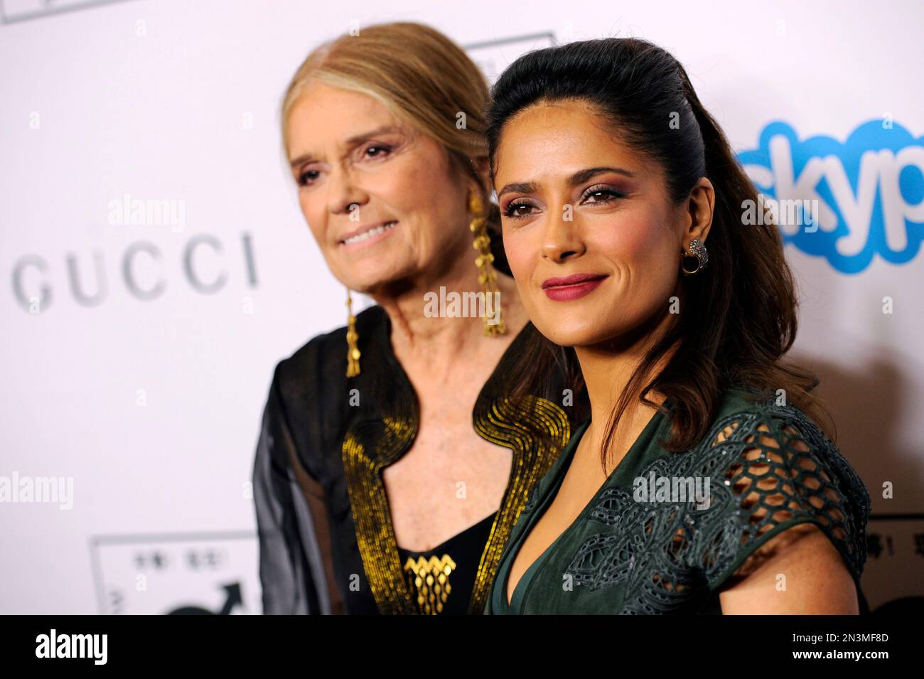 Honorees Gloria Steinem, left, and Salma Hayek Pinault pose together at
