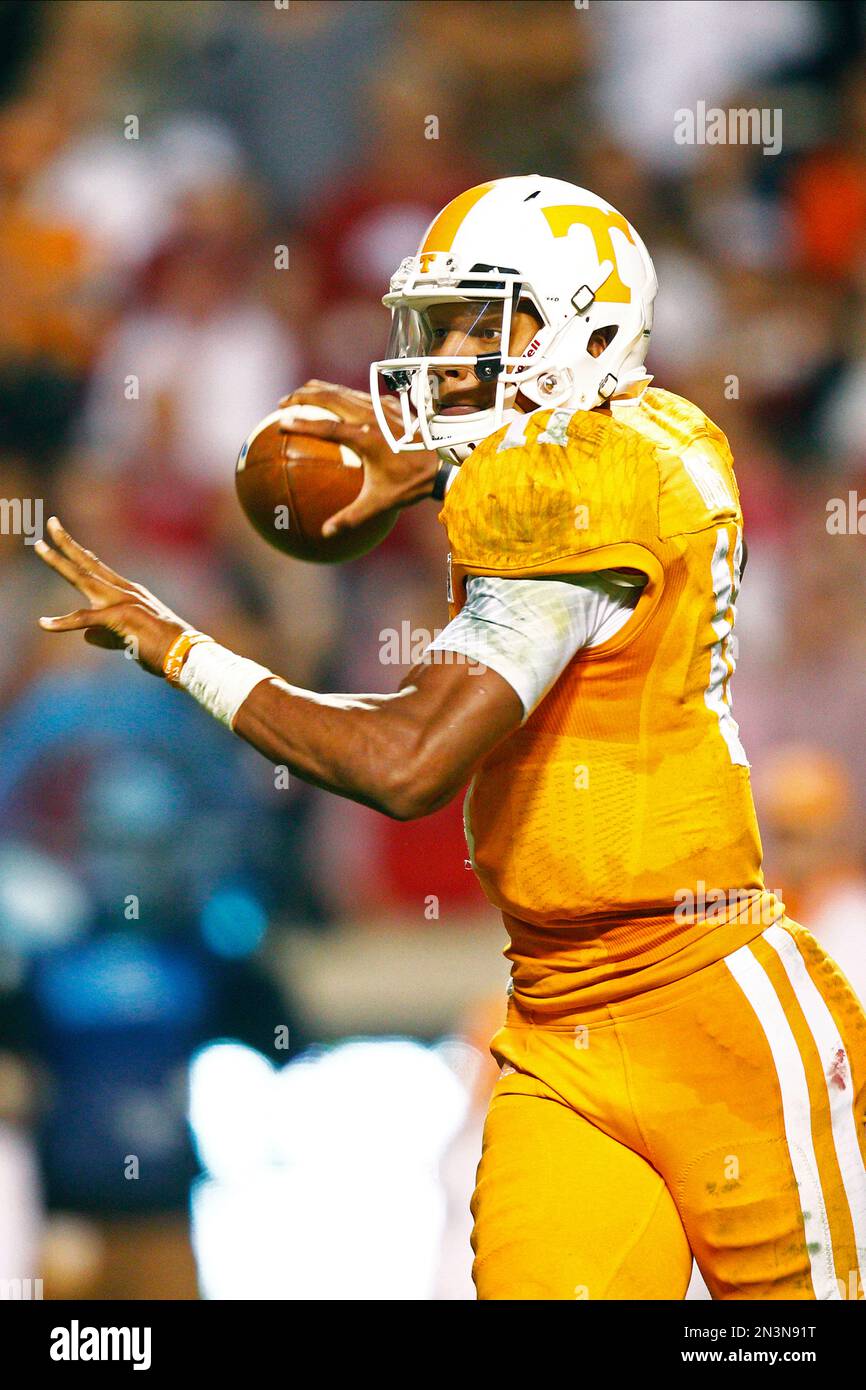 Tennessee quarterback Joshua Dobbs (11) looks for a receiver in the ...