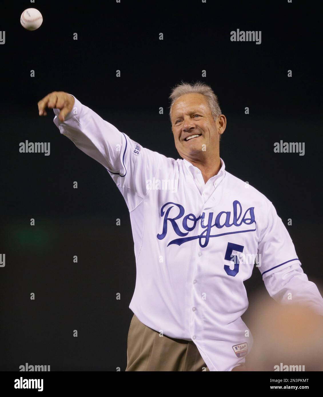 Former Kansas City Royals' George Brett throws out the ceremonial