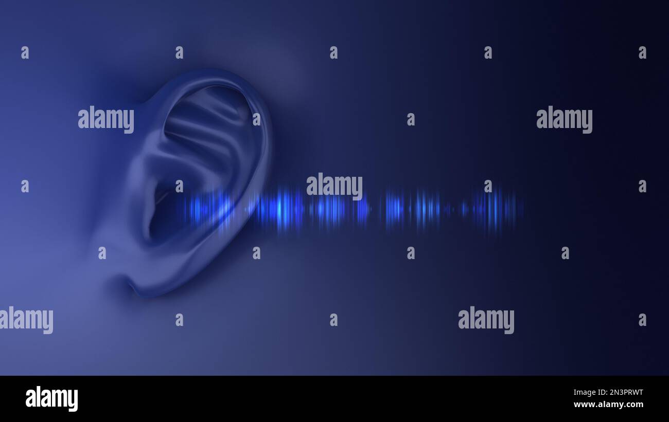 Ear listening hearing audio sound waves Stock Photo