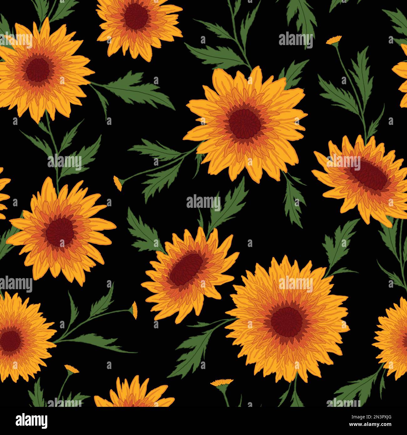 Fall Chrysanthemums flower seamless pattern. Vector illustration floral design background. Stock Vector