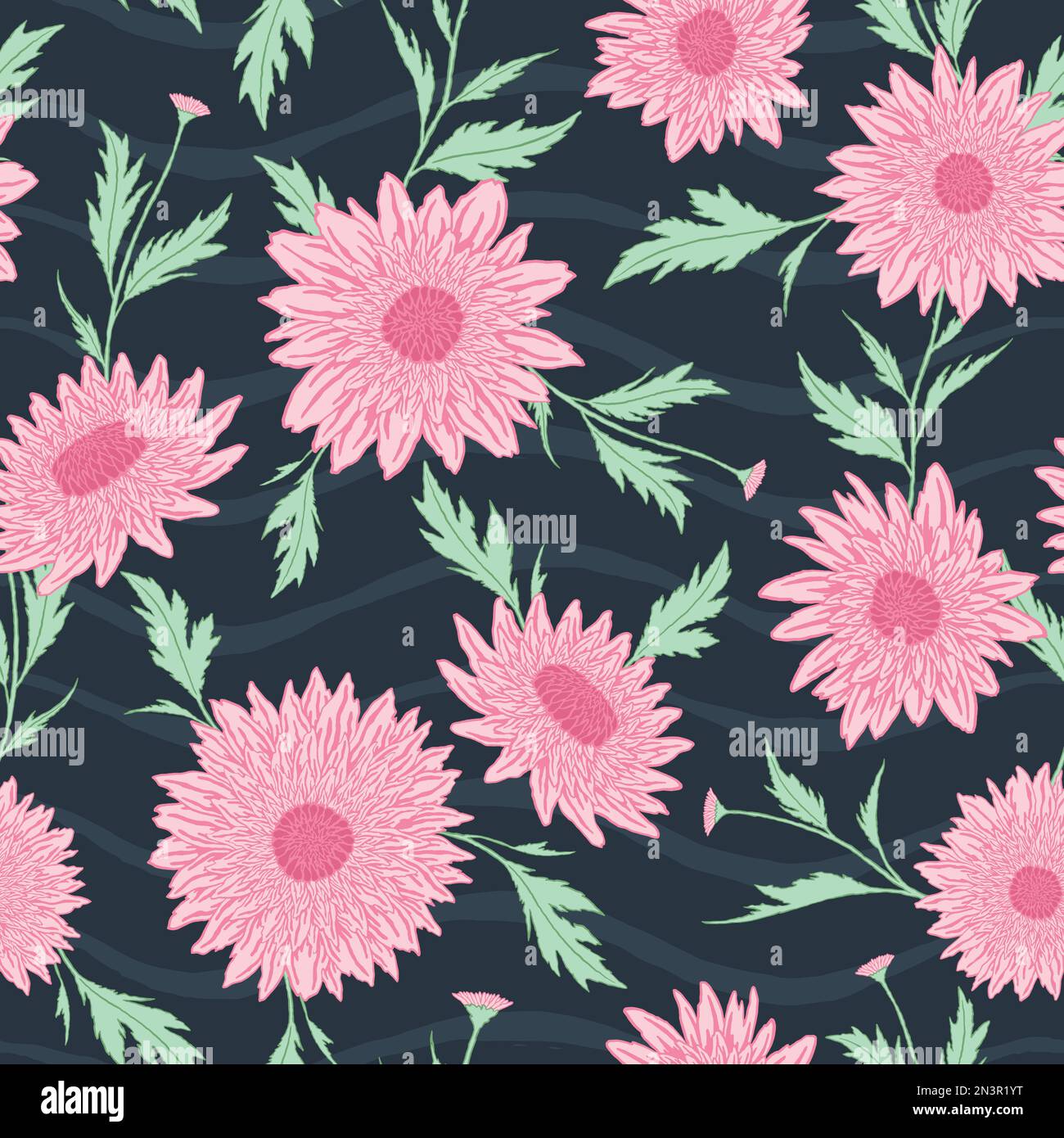 Fall Chrysanthemums flower seamless pattern. Vector illustration floral design background. Stock Vector