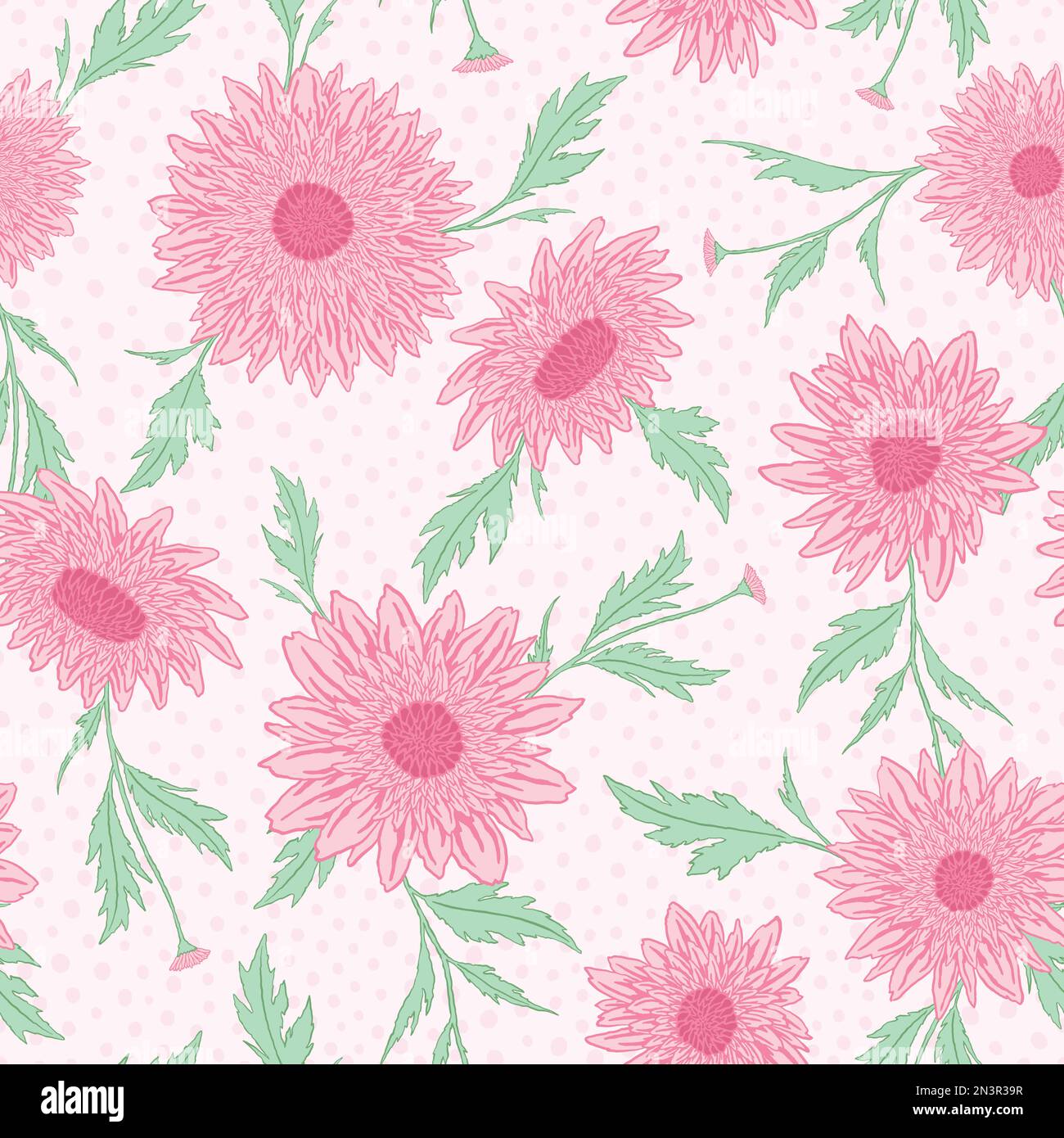 Fall Chrysanthemums flower seamless pattern. Vector illustration floral design background. Stock Vector