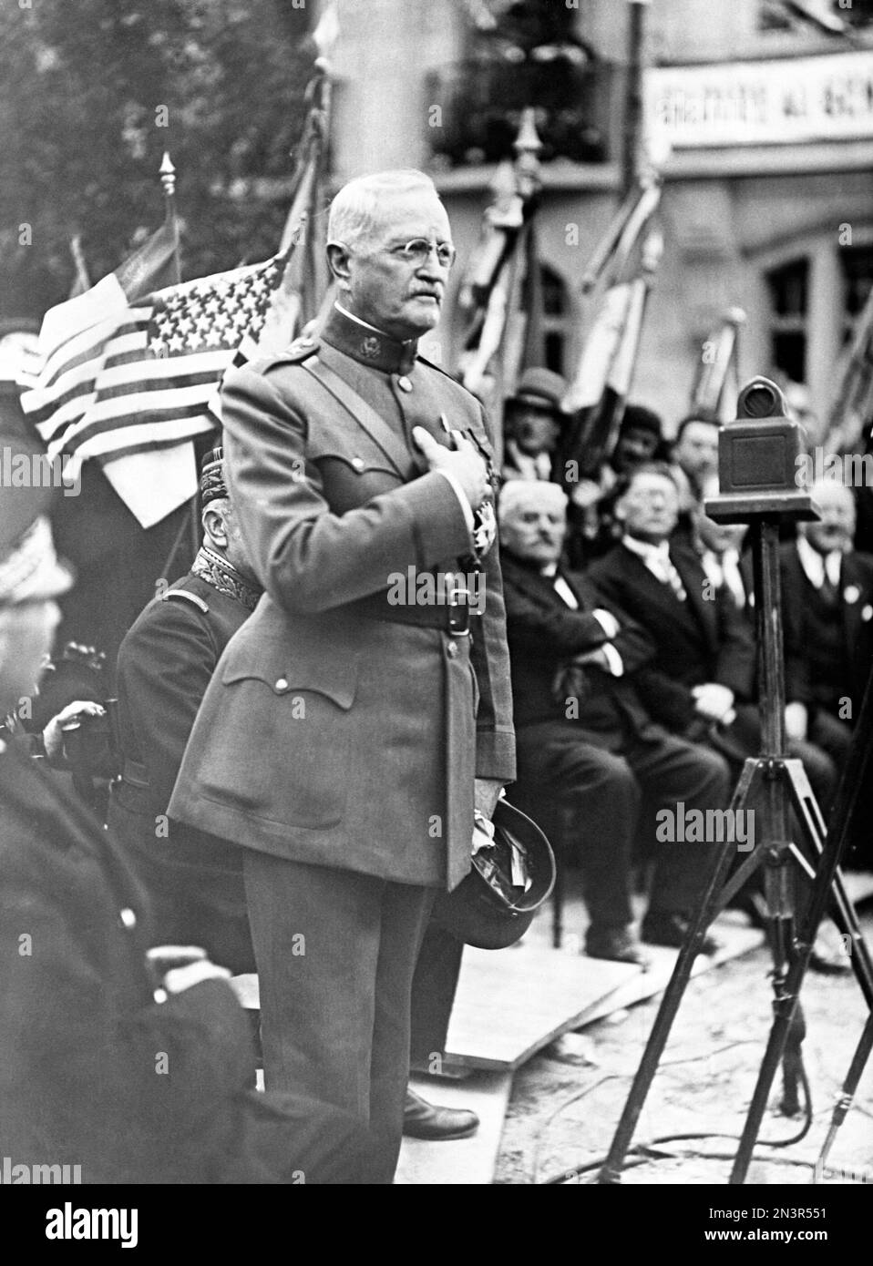 General John J Pershing makes a speech during the ceremony of planting ...